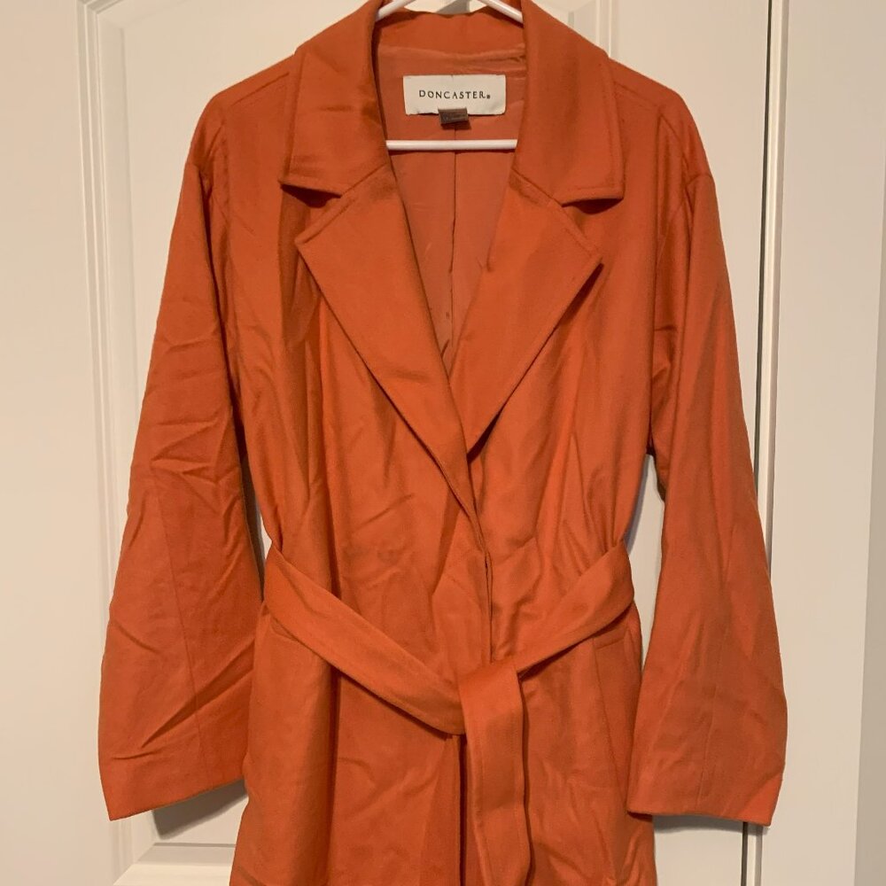 Doncaster orange medium length wool/cashmere coat size 10